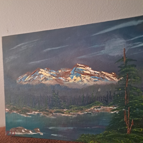 Hand Panted Cardstock Canvas Oil Paint Acrylic Paint Card Canvas Dark Mountains - Picture 2 of 6